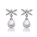 Unique Platinum Plated Pearl Earrings with Cubic Zirconia