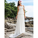 Sheath/Column Spaghetti Straps Court Train Chiffon And Lace Wedding Dress