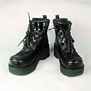 preto de couro pu seis centímetros do salto alto alta corte sapatos Punk Lolita