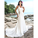 Sheath/Column V-neck Chapel Train Chiffon Wedding Dress