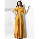 A-line Scoop Floor-length Satin Evening Dress With A Wrap