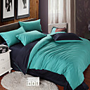 4PCS Green & Purplishblue Print Cotton Duvet Cover Set