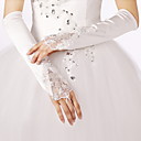 Satin/Lace Fingerless Elbow Length Wedding/Evening Gloves With Rhinestone