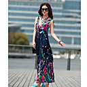 Beach wings V Neck Abstract Painting Pattern High Waist Elasticity Royal Blue Dress(chest circumference:72cm-100cm)