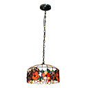 80W Stylish Tiffany Pendant Light with Colorful Nature Shell Material Integrated Shade in Floral Pattern
