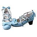 Handmade Sky Blue PU Leather 6.3cm High Heel Country Lolita Shoes with Pearls