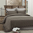 3PCS Coffee Plaid Lace Cotton Duvet Cover Set