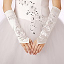 Fashion Satin/Lace Fingerless Elbow Length Wedding/Evening Gloves With Rhinestone