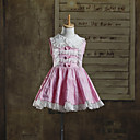 Cute Baby Sleeveless Knee-length Pink Cotton Kids Lolita Dress with White Lace