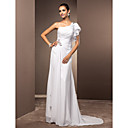 Sheath/Column One Shoulder Sweep/Brush Train Chiffon Wedding Dress