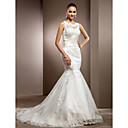 Trumpet/Mermaid Jewel Court Train Lace Wedding Dress