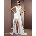 Sheath/Column Spaghetti Straps Short/Mini Chiffon Wedding Dress With Removable Train