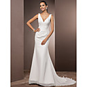 tren de la corte del vestido de boda de la gasa de la trompeta / sirena v-cuello
